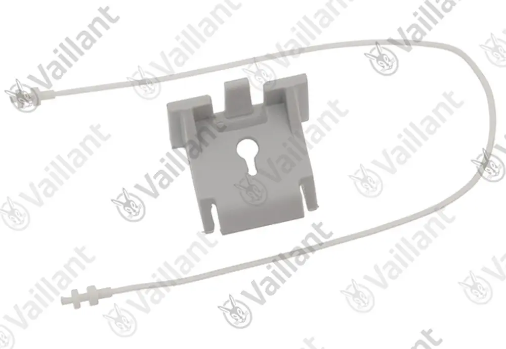 Vaillant Fangband in grauer Ausführung, besteht aus einem Halter mit Öffnung und einer flexiblen Schnur, zur Befestigung oder Verbindung in Heizungsanwendungen.